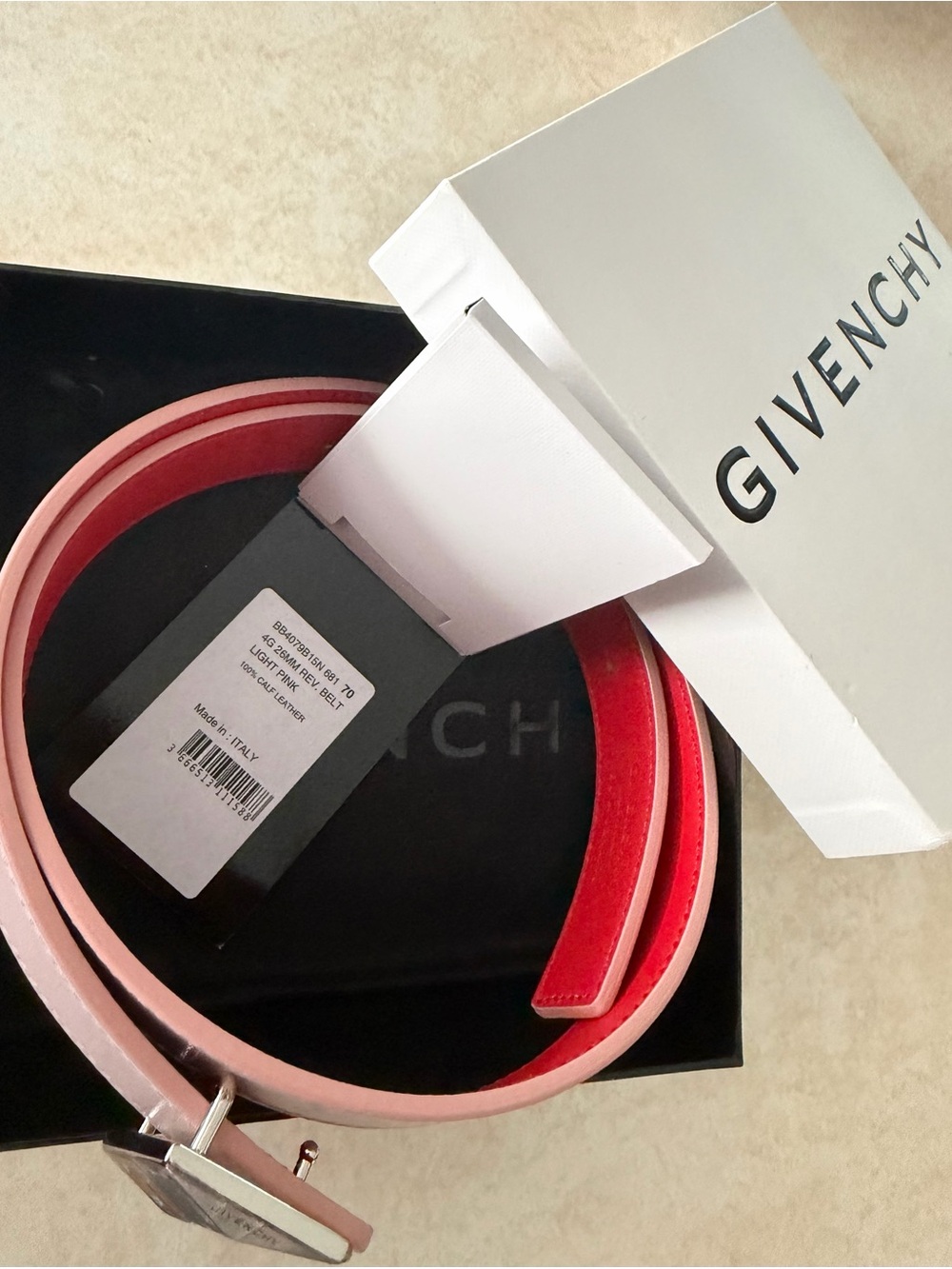 Givenchy Pink and Red Reversible Leather Belt